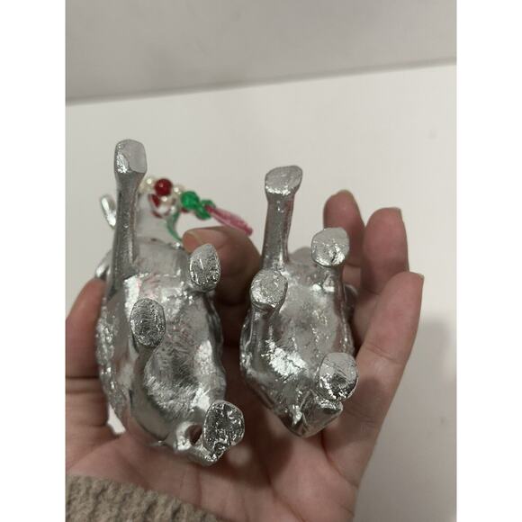 Lot 2 Brass Elephants W/ Stone Decor Mom & Baby Indian Luck Figures Silver Color - Picture 4 of 9